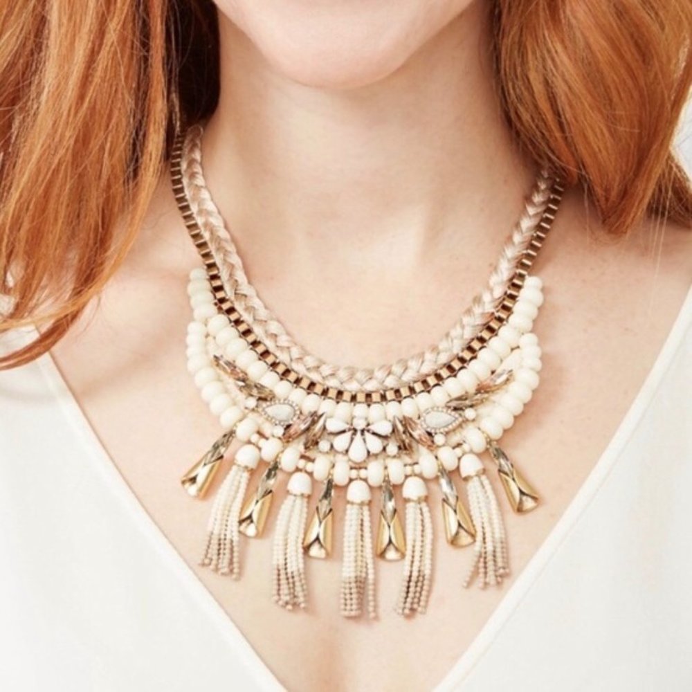 Stella & Dot | Ivory White + Vintage Gold Eloisa Statement Tassel Neckla… - Picture 8 of 15